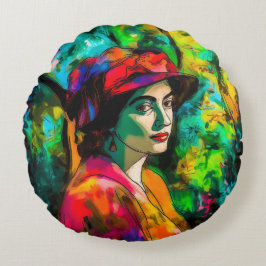 Vrouw in het Rode Pet Rond Kussen