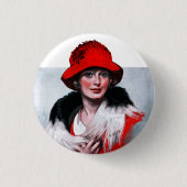 Vrouw in het Rode Pet Ronde Button 3,2 Cm (Voorkant)