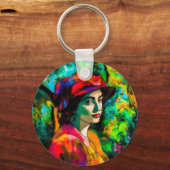 Vrouw in het Rode Pet Sleutelhanger (Voorkant)