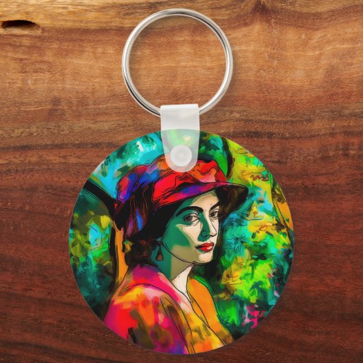 Vrouw in het Rode Pet Sleutelhanger (Voorkant)