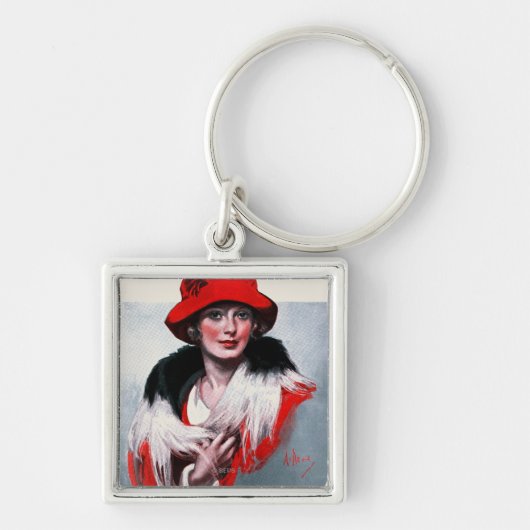 Vrouw in het Rode Pet Sleutelhanger (Voorkant)