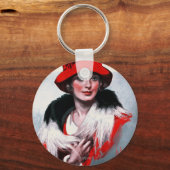 Vrouw in het Rode Pet Sleutelhanger (Voorkant)