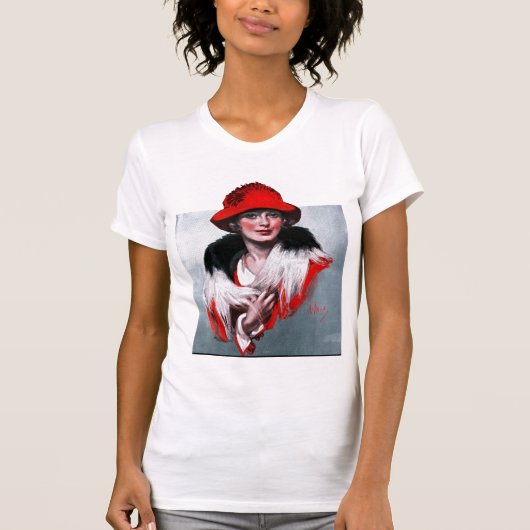 Vrouw in het Rode Pet T-shirt (Voorkant)