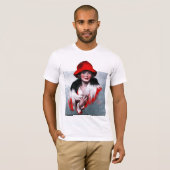 Vrouw in het Rode Pet T-shirt (Voorkant volledig)