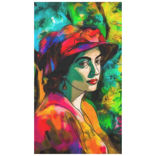 Vrouw in het Rode Pet Tafelkleed (Voorkant)