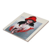 Vrouw in het Rode Pet Tegeltje (Zijkant)