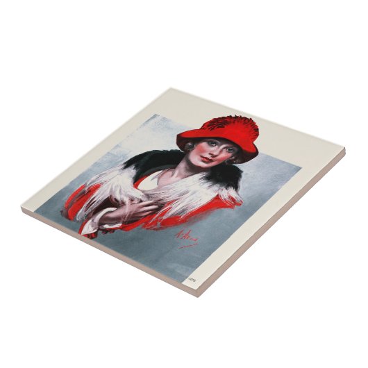 Vrouw in het Rode Pet Tegeltje (Zijkant)