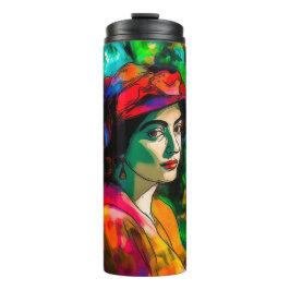 Vrouw in het Rode Pet Thermosbeker