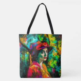 Vrouw in het Rode Pet Tote Bag