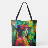 Vrouw in het Rode Pet Tote Bag (Achterkant)