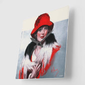 Vrouw in het Rode Pet Vierkante Klok (Hoek)