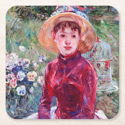 Vrouw in het rood, Berthe Morisot Kartonnen Onderzetters (Voorkant)