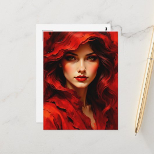 Vrouw in het Rood Briefkaart (Voorkant / Achterkant in situ)
