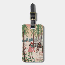 Vrouw in het sneeuwjaar van het konijn bagagelabel