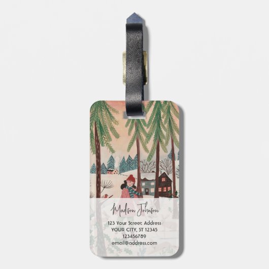 Vrouw in het sneeuwjaar van het konijn bagagelabel (Achterkant verticaal)