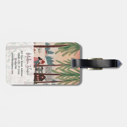 Vrouw in het sneeuwjaar van het konijn bagagelabel (Achterkant horizontaal)