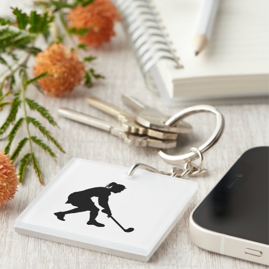 Vrouw in het veld Hockey Sleutelhanger (Voorkant Rechts)