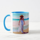 Vrouw in het wit op het strand mok (Links)