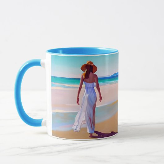 Vrouw in het wit op het strand mok (Links)