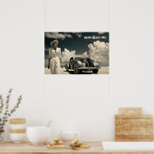 Vrouw in het wit wandelen op het strand in Miami Poster (Keuken)