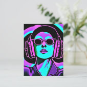 Vrouw in Hoofdtelefoon AI Kunst Briefkaart (Staand voorkant)