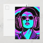 Vrouw in Hoofdtelefoon AI Kunst Briefkaart (Voorkant / Achterkant)