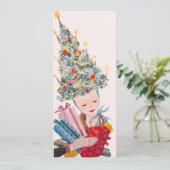  vrouw in kerstboom Pet kerst Kaart (Staand voorkant)