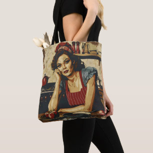 Vrouw in keuken Vintage Tote Bag