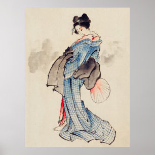 Vrouw in Kimono door Katsushika Hokusai (1760-1849 Poster