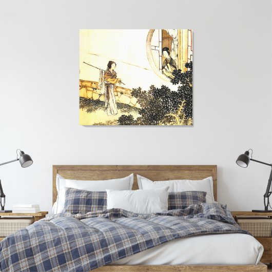 vrouw in kimono tijdens het raam canvas afdruk (Insitu (Slaapkamer))