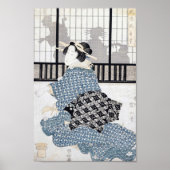 Vrouw in Kimono Woodblock Art Print (Voorkant)
