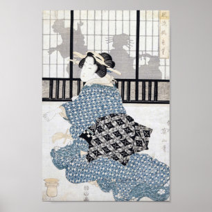 Vrouw in Kimono Woodblock Art Print