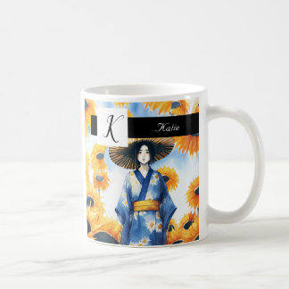 Vrouw in Kimono, Zonnebloemen Koffiemok