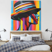 Vrouw in kleurrijk Pet 2 Opvallend silhouet Canvas Afdruk (Insitu (Slaapkamer))