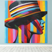 Vrouw in kleurrijk Pet 2 Opvallend silhouet Canvas Afdruk (Insitu (Houten vloer))