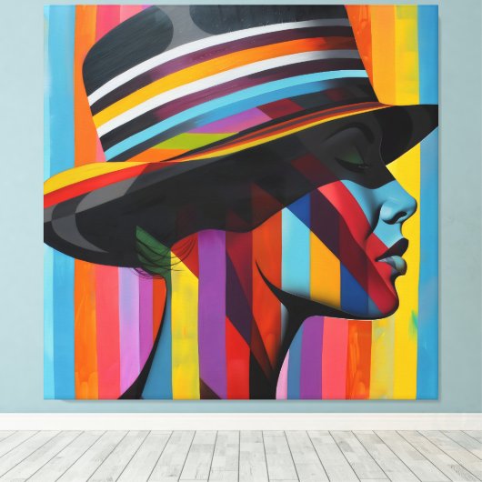 Vrouw in kleurrijk Pet 2 Opvallend silhouet Canvas Afdruk (Insitu (Houten vloer))