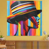 Vrouw in kleurrijk Pet 2 Opvallend silhouet Canvas Afdruk (Insitu (Woonkamer))
