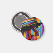 Vrouw in kleurrijk Pet 2 Opvallend silhouet Magneet (Voorkant / Achterkant)