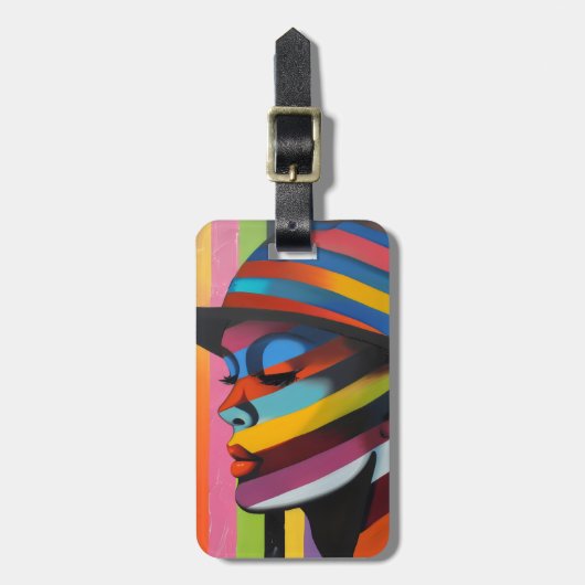 Vrouw in kleurrijk Pet 3 Opvallend silhouet Bagagelabel (Voorkant verticaal)