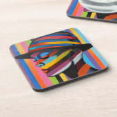 Vrouw in kleurrijk Pet 3 Opvallend silhouet Bier Onderzetter (Linkerzijde)