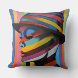 Vrouw in kleurrijk Pet 3 Opvallend silhouet Kussen
