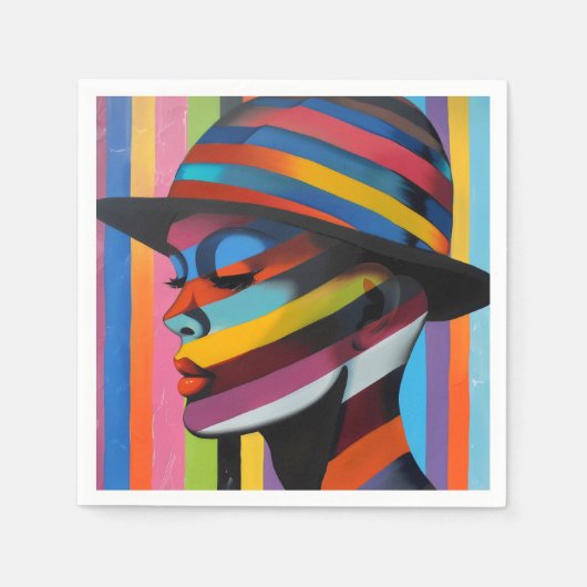 Vrouw in kleurrijk Pet 3 Opvallend silhouet Servet (Voorkant)