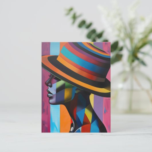 Vrouw in kleurrijk Pet 4 Opvallend silhouet Briefkaart (Staand voorkant)