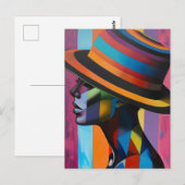 Vrouw in kleurrijk Pet 4 Opvallend silhouet Briefkaart (Voorkant / Achterkant)