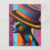 Vrouw in kleurrijk Pet 4 Opvallend silhouet Briefkaart (Voorkant)
