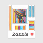 Vrouw in kleurrijk Pet 4 Opvallend silhouet Sticker (Vel)