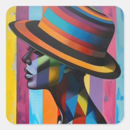 Vrouw in kleurrijk Pet 4 Opvallend silhouet Vierkante Sticker