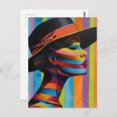 Vrouw in Kleurrijk Pet 5 Opvallend silhouet Briefkaart (Voorkant / Achterkant)