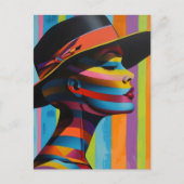 Vrouw in Kleurrijk Pet 5 Opvallend silhouet Briefkaart (Voorkant)