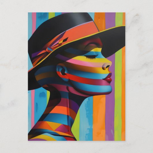 Vrouw in Kleurrijk Pet 5 Opvallend silhouet Briefkaart (Voorkant)